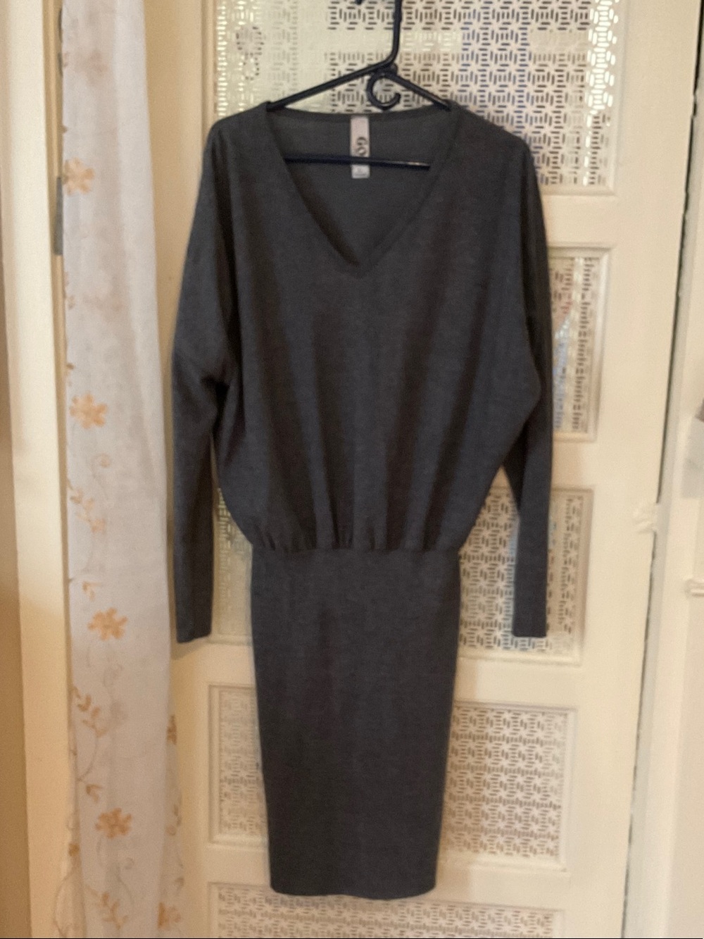 Go Couture Charcoal V-Neck Long Sleeve Knit Dress